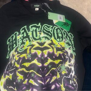 Black Graphic Short Sleeve Tee - Neon Green & Purple